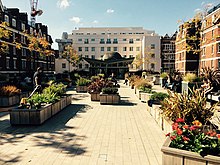 Beaumont Hotel seen from Brown Hart Gardens, in 2015 Brown Hart Gardens, London-geograph-4680252-by-James-Wood.jpg