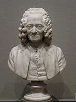 Bustu: Voltaire por Jean-Antoine Houdon.