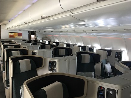 Business Class cabin on board an Airbus A330-300.