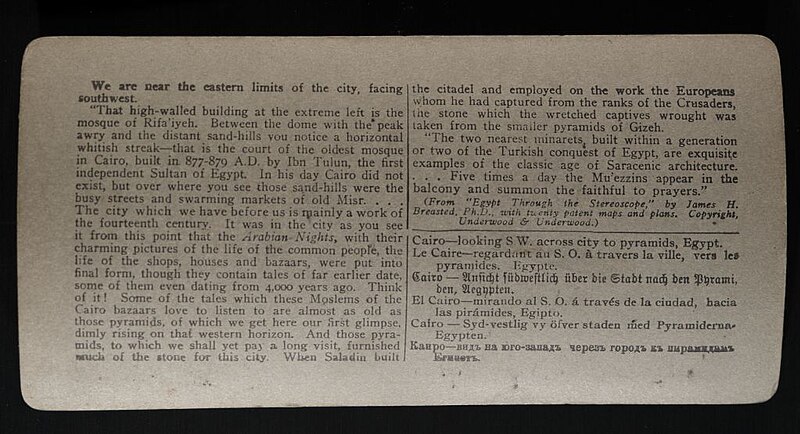 File:Cairo, looking S.W. across city to pyramids that furnished stone for many of its buildings, Egypt. (4)-2521 (1908) - back - TIMEA.jpg