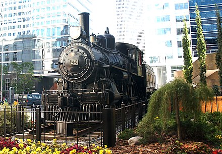 Canadian Pacific A1e class 4-4-0 No. 29 on static display in front of the railway's headquarters in Calgary, Alberta, 2012