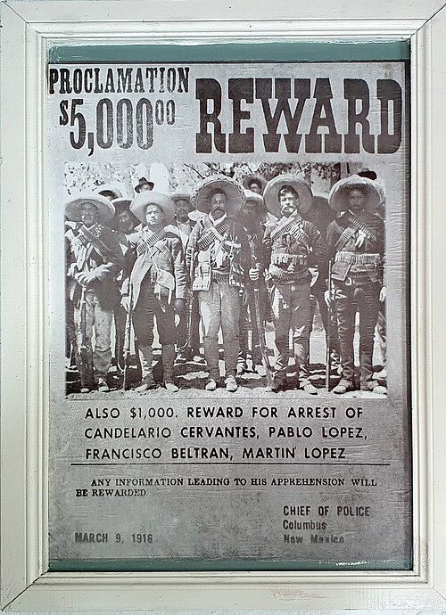 Wanted poster from the Chief of Police of Columbus, for the capture of the Mexican revolutionary officers that led the Mexican troops in the Battle of