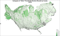 Cartogram (county sizes based on total votes recorded) of "other" presidential election results by county