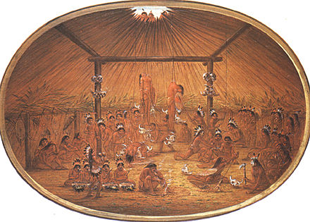 Native American okipa ceremony as witnessed by George Catlin, circa 1835