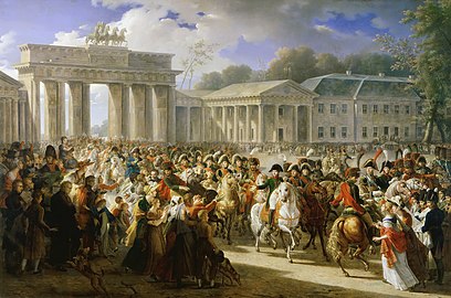 Napoleon passing through the Brandenburg Gate after the Battle of Jena-Auerstedt (1806). Painted by Charles Meynier in 1810.