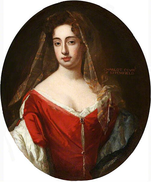 Charlotte Lee, Countess of Lichfield, painted by Godfrey Kneller.