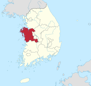 Poziția regiunii Chungcheongul de Sud