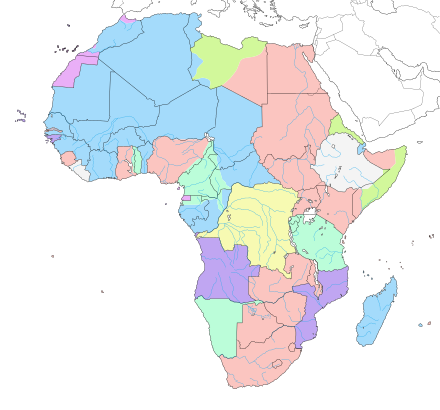 Colonialism in 1913: the African colonies of the European empires; and the postcolonial, 21st-century political boundaries of the decolonized countries. (Click image for key)