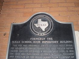 Plaque on the building that was the former Texas School Book Depository