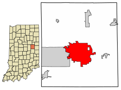 Lage von Muncie in Delaware County, Indiana.