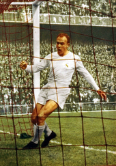 Alfredo Di Stefano (pictured in 1959) led Real Madrid to five consecutive European Cup titles between 1956 and 1960. Di stefano real madrid cf (cropped).png