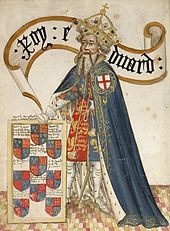 Early fifteenth-century depiction of Edward III, shown wearing the chivalric symbols of the Order of the Garter Edward III of England (Order of the Garter).jpg