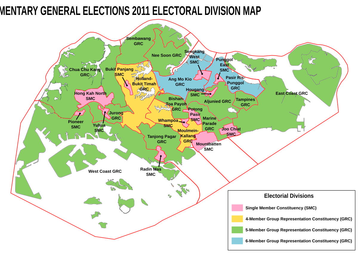 Singapore electoral boundaries in 2011 Electoral boundaries during the Singapore general elections 2011.svg