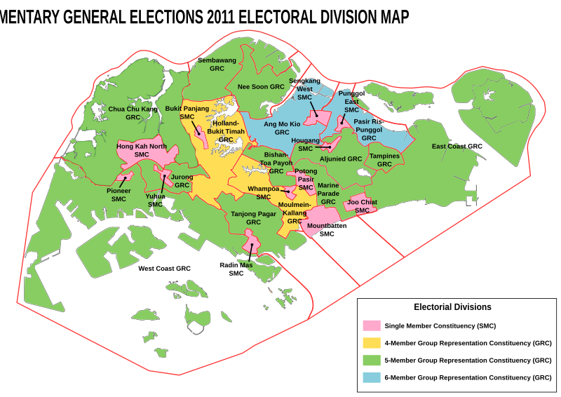 Singapore electoral boundaries, released in February 2011 Electoral boundaries during the Singapore general elections 2011.svg