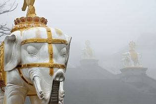 Elephant statues on the steps leading to the statue of Samantabhadra