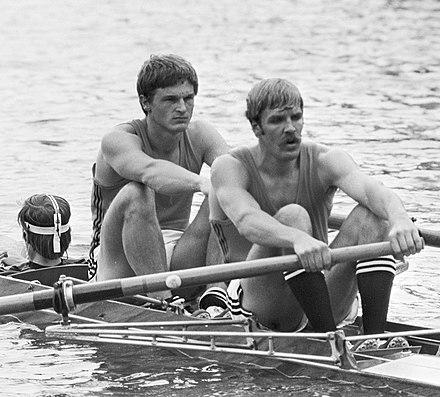 The Dutch Evert Kroes and Peter van de Plas with cox Poul De Haan came fourth in the coxed pair[4]