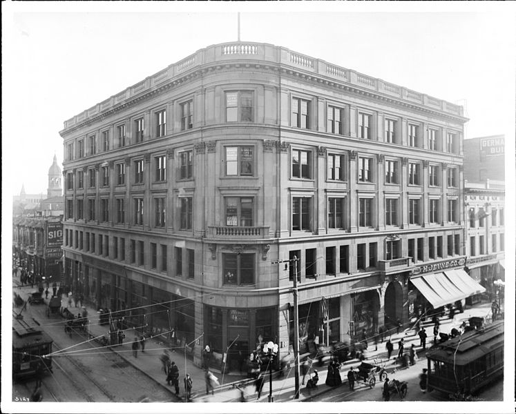 File:Exterior view of the Wilcox Building on the southeast corner of Spring Street and 2nd Street, ca.1905 (CHS-5129).jpg