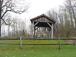 A structure at the site Fence and structure at the McGuffey Boyhood Homesite.jpg