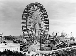 The Ferris Wheel, världens första pariserhjul, byggdes 1893 av George Ferris till utställningen.