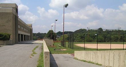 Entrance to the former Fletcher-Johnson Middle School (left) and a portion of the Fletcher-Johnson Recreation Center (right) in Marshall Heights in 2015.