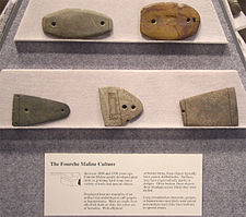 Fourche Maline culture gorgets and bannerstones Fourche Maline Gorgets HRoe 2010.jpg