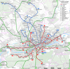 Netzplan der Straßenbahn und U-Bahn Frankfurt am Main
