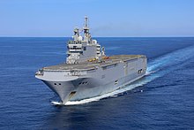 French amphibious assault ship Mistral (L9013) underway in the Mediterranean Sea on 24 June 2020 (200624-M-IR130-1284).JPG