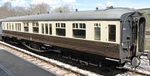 A coach in the chocolate and cream livery used from 1922 GWR coach E164 BCK 7377.jpg
