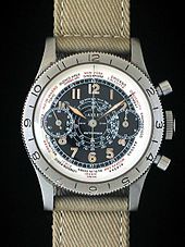 The Gallet Flight Officer Chronograph (1939), commissioned by Harry S Truman's senatorial staff for issue to flight officers and pilots of the US Army Air Forces during WWII. Gallet flying officer 1939.jpg