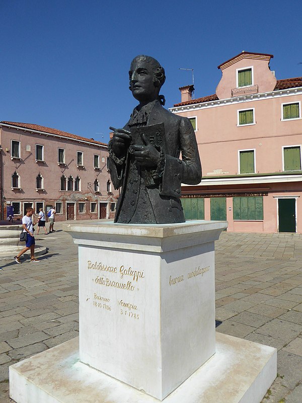 Statue of Galuppi in the main square of Burano, the Piazza Galuppi