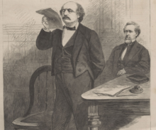 Benjamin Butler delivering the House managers' opening arguments during the 1868 impeachment trial of Andrew Johnson Gen. Benjamin F. Butler, Delivering the Opening Speech, As One of the Managers of Impeachment, At the Impeachment Trial, In the Senate Chamber, Washington, D.C. (1).png