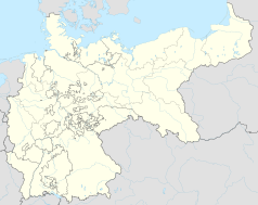Mapa konturowa Cesarstwa Niemieckiego, blisko centrum na prawo znajduje się punkt z opisem „Strajk dzieci wrzesińskich”