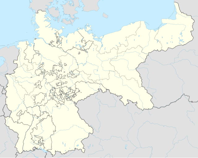 Mapa konturowa Cesarstwa Niemieckiego, blisko prawej krawędzi u góry znajduje się punkt z opisem „miejsce bitwy”