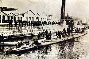 Das Schwesterboot UC 56, im Mai 1918 in Santander, Spanien, interniert