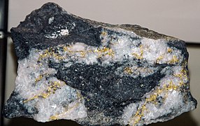 Gold-quartz hydrothermal vein in matrix (Amador County, California, USA) (17161938811).jpg