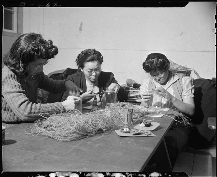 File:Granada Relocation Center, Amache, Colorado. In an adult crafts class, these students unravel used . . . - NARA - 539032.jpg