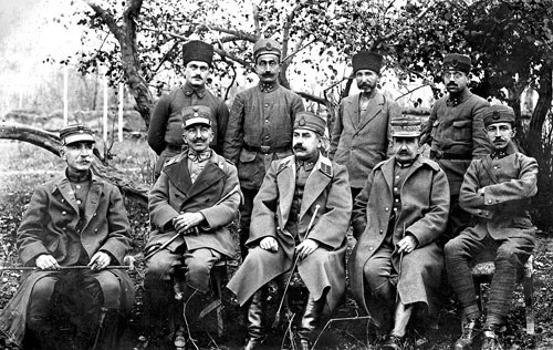 Greek senior officers at the Kırşehir POW camp: from left to right; Colonel Dimitrios Dimaras (commander of 4th Division), Major General Nikolaos Trik