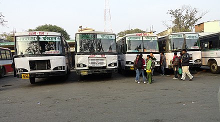 UTC buses bound for ISBT Anand Vihar at the Haldwani Bus Station.