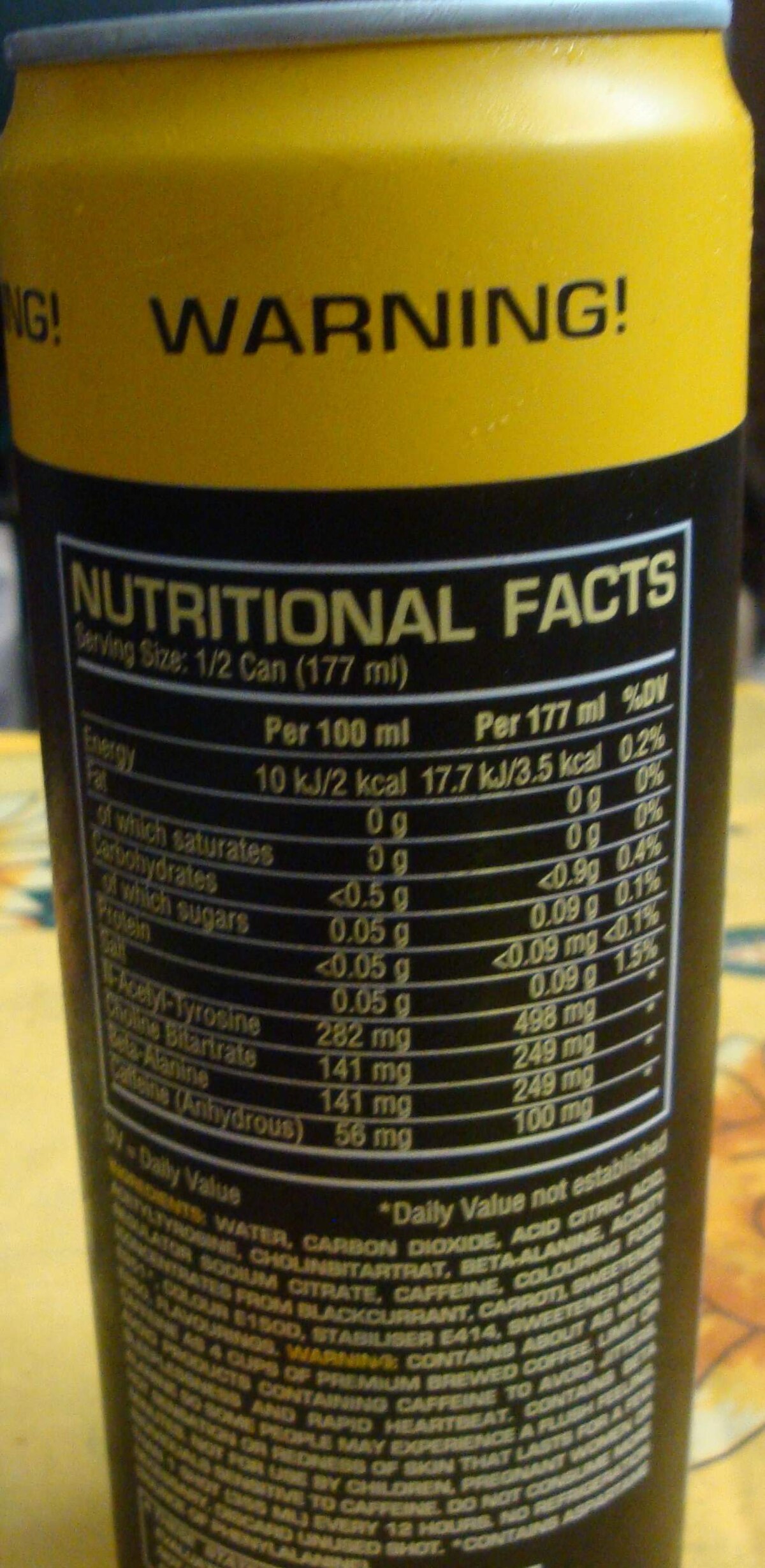 energy drink warning label