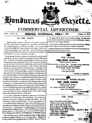 <i>Honduras Gazette</i> First newspaper in colonial Belize