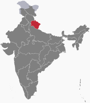 The map of India showing Uttarakhand