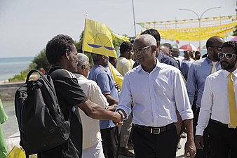 Solih on the campaign trail as the opposition's presidential candidate in 2018