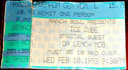 A ticket from a 1993 Ice Cube concert in Omaha, Nebraska