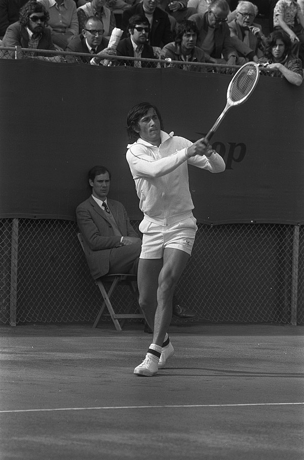 Playing a Davis Cup match against the Netherlands in The Hague (1973)