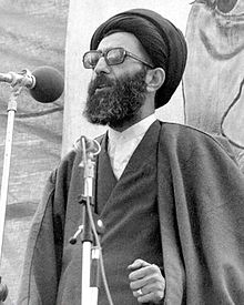 Ali Khamenei, current supreme leader of Iran, as Tehran's Friday Prayer Imam, in 1980 Jumu'ah pray Ali Kamenei as Jumu'ah Imam.jpg