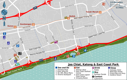 Map of Katong and East Coast Park