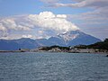 Blick auf den Berg Athos vom Kavourotrypes Strand, Gemeindebezirk Sykia