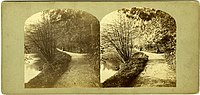 Lovers walk Matlock Bath, Milenci na procházce v Matlock Bath, stereofotografie z Keenovy série Derbyshire Stereographs, asi 1858.