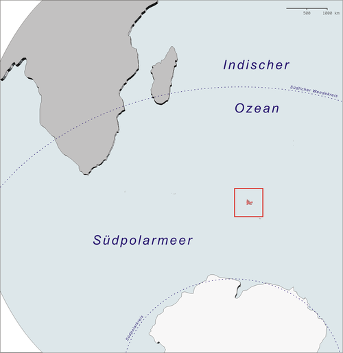 Location of the Kerguelen Islands in the Southern Ocean