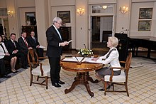 Rudd being sworn in as prime minister on 27 June 2013 Kevin Rudd swearing-in 2013 (1).jpg